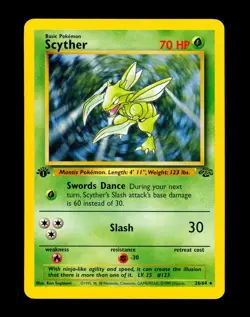 1999 Pokemon SCYTHER Jungle Set 1ST EDITION Rare NON HOLO Card 26/64 WotC NM+ - Image 1