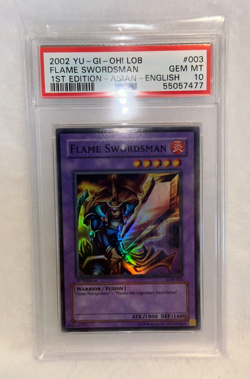 Yugioh FLAME SWORDSMAN LOB-003 Asian English 1st Ed Super Rare PSA 10 - Image 1