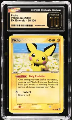 Pokemon (2005) EX Emerald Pichu 59/106 CGC Pristine 10 Vintage Slab LOW POP! - Image 1