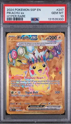 2024 POKEMON SSP EN-SURGING SPARKS HYPER RARE #247 PIKACHU EX PSA 10 - Image 1