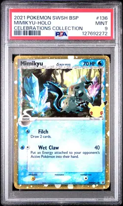 2021 POKEMON SWSH BLACK STAR PROMO CELEBRATIONS COLL #136 MIMIKYU-HOLO PSA 9 - Image 1