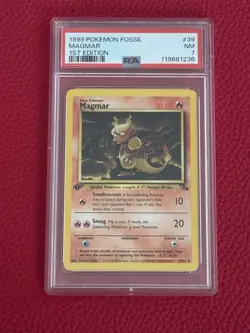 1999 Pokemon Fossil Magmar 1st Edition PSA 7 NM #39/62 Non-Holo WOTC Vintage - Image 1