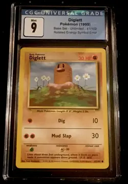1999 POKEMON BASE SET DIGLETT #47 FIGHTING SYMBOL ERROR-GRADED CGC 9 MINT-RARE! - Image 1