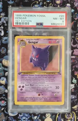 1999 POKEMON FOSSIL 1ST EDITION #20 GENGAR PSA 8 - Image 1