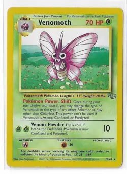 Venomoth 29/64 Jungle Unlimited Pokemon TCG 1999 English LP - Image 1