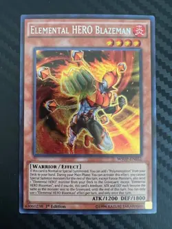 Yugioh Elemental HERO Blazeman WSUP-EN032 Secret Rare 1st Ed NM - Image 1