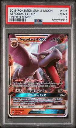 2019 POKEMON SUN & MOON UNIFIED MINDS #106 AERODACTYL GX PSA 9 - Image 1