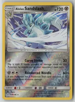 Alolan Sandslash 138/236 Pokemon Cosmic Eclipse Reverse Holo Card (Near Mint) 1 - Image 1