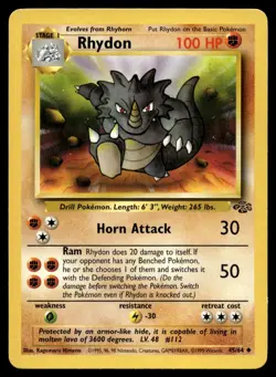 Rhydon 45/64 Pokemon Card Jungle Uncommon 100 HP Lightly Played B116 - Image 1
