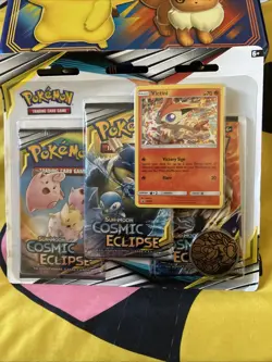 Pokemon Sun & Moon Cosmic Eclipse 3 Pack Blister Sealed Victini factory sealed - Image 1