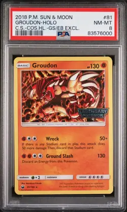 PSA 8 NM-MT Groudon 81/168 Gamestop Exclusive Stamped Cosmos Holo Pokemon 2018 - Image 1