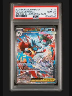 2025 POKEMON MEGA EVOLUTION SPECIAL ILLUSTRATION RARE MEGA LUCARIO EX PSA 10 - Image 1