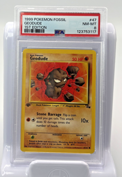 PSA 8 NM/MT 1999 POKEMON FOSSIL #47 GEODUDE 1ST EDITION Fresh Grading Oct. 2025 - Image 1