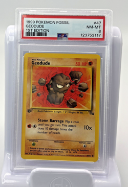 PSA 8 NM/MT 1999 POKEMON FOSSIL #47 GEODUDE 1ST EDITION Fresh Grading Oct. 2025 - Image 3