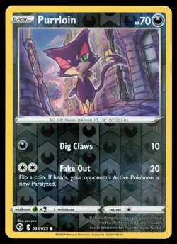 Purrloin 039/073 Reverse Holo Pokemon Champion's Path LP - Image 1