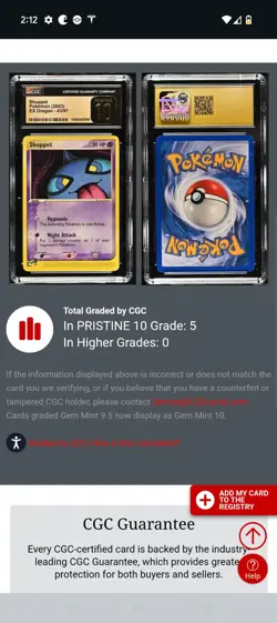 (POP 5) CGC 10 PRISTINE 2003 Pokemon Ex Dragon 43/97 Photo bomb Shuppet CARD - Image 4