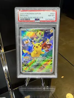 2023 POKEMON PALDEA EVOLVED POKEMON CENTER ETB PROMO SVP EN #027 PIKACHU PSA 8 - Image 1