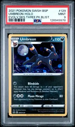 2021 POKEMON SWSH BLACK STAR PROMO #129 UMBREON-HOLO PSA 9 - Image 1