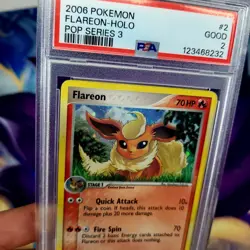 😇 Halo-Swirl 🌀 2006 Pokemon Flareon Holo Pop Series 3 Eeveelution PSA 2 Good - Image 1