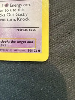 Pokemon Gastly 50/102 1st Edition Shadowless Base Set Card Unplayed Near Mint - Image 3