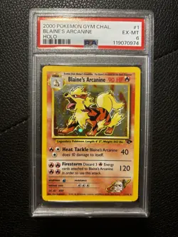 2000 Pokemon Gym Challenge Blaine’s Arcanine 1/132 PSA 6 EX MT Holo Rare - Image 1