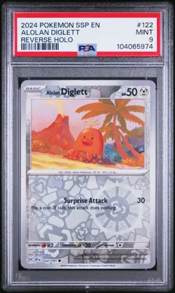 2024 POKEMON SSP EN #122 ALOLAN DIGLETT REVERSE HOLO PSA 9 POP 3 SURGING SPARKS - Image 1