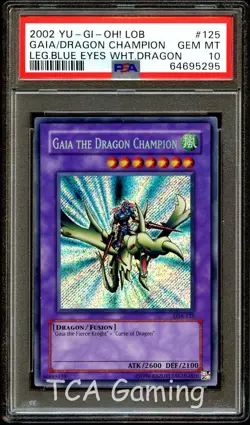 PSA 10 GEM MINT Gaia The Dragon Champion LOB-125 SECRET RARE LOB Yugioh Card 295 - Image 1
