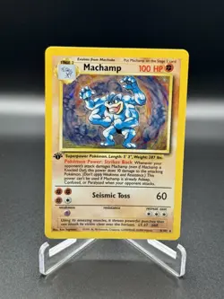 Pokemon TCG Machamp 1st Edition 8/102 Base Set Holo Rare Vintage LP Free Ship - Image 1