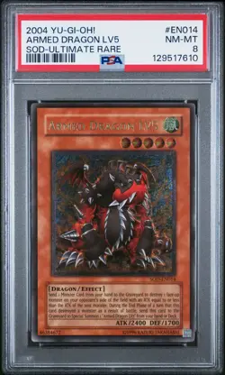 YuGiOh PSA 8 Armed Dragon LV5 SOD-EN014 Ultimate Rare Unlimited 2004 - Image 1