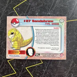 Sandshrew #27 - BLACK LOGO - NON-HOLO - SERIES 1 - TOPPS POKEMON CARD - Image 2
