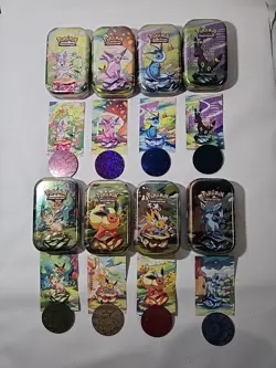 Pokemon Prismatic Evolutions Mini Tins Complete Set (Empty+coins+card art ONLY) - Image 1