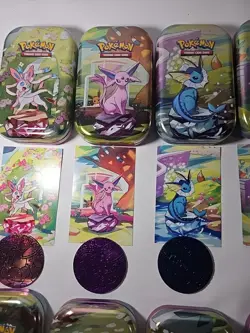 Pokemon Prismatic Evolutions Mini Tins Complete Set (Empty+coins+card art ONLY) - Image 3