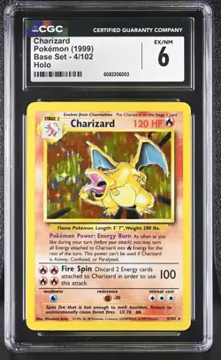 CGC 6 Charizard 1999 Base Set 4/102 Holo Pokemon Card - Image 1