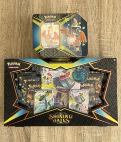 Pokemon TCG Shining Fates Premium Collection Shiny Dragapult Box & Cramorant Tin - Image 1