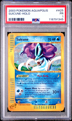 PSA 1 2003 Aquapolis Suicune Holo Foil H25/H32 E-Reader Series Pokemon WOTC - Image 1
