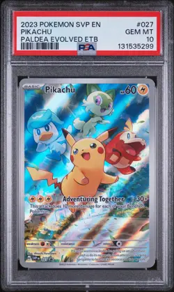 2023 POKEMON SVP EN-SV BLACK STAR PROMO #027 PIKACHU PALDEA EVOLVED ETB PSA 10 - Image 1