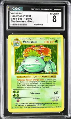 CGC 8 Venusaur 1999 Base Set 15/102 Shadowless Holo Pokemon Card NM/MINT psa - Image 1