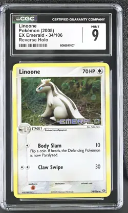 CGC 9 MINT Linoone 2005 EX Emerald 34/106 Reverse Holo Stamped Pokemon Card - Image 1