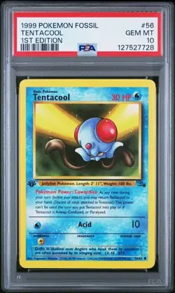 Pokemon TCG Tentacool Fossil, 1st Edition Common Card 56/62 PSA 10 GEM MT - Image 1