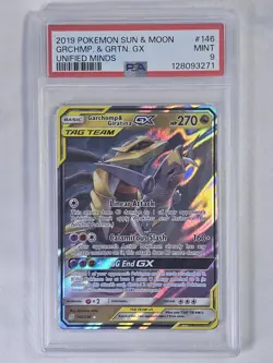 2019 POKEMON SUN & MOON UNIFIED MINDS #146 GARCHOMP & GIRATINA GX PSA 9 Mint - Image 1