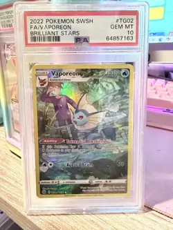 2022 Pokemon SWSH Brilliant Stars Vaporeon TG02/TG30 Trainer Gallery PSA 10 Gem - Image 1