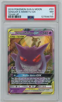 2019 Pokemon Sun & Moon Team Up Gengar & Mimikyu GX #53 PSA 7 - Image 1