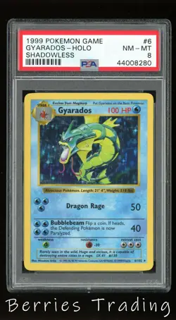 1999 Pokemon Game Gyarados Holo PSA 8 Mint Shadowless #6/102 Rare Base Card #6 - Image 1