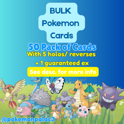 Pokemon Cards Bulk Lot- 50 cards/ 5 reverse or holos/1 ex - Image 1