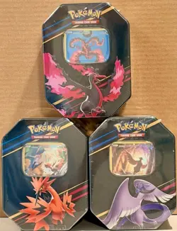 Pokemon TCG: Crown Zenith Tin Set of 3 - Galarian Articuno Zapdos Moltres SEALED - Image 1