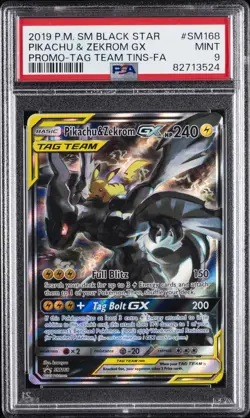 2019 POKEMON SM BLACK STAR PROMO #SM168 FULL ART/PIKACHU & ZEKROM GX PSA 9 - Image 1