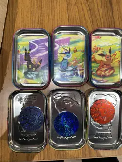 Prismatic Evolutions *EMPTY* Mini Tin Complete Set Of 8 (Tin + Card + Coin) - Image 3