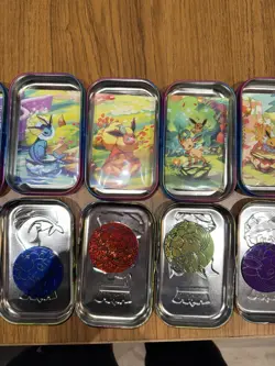 Prismatic Evolutions *EMPTY* Mini Tin Complete Set Of 8 (Tin + Card + Coin) - Image 4