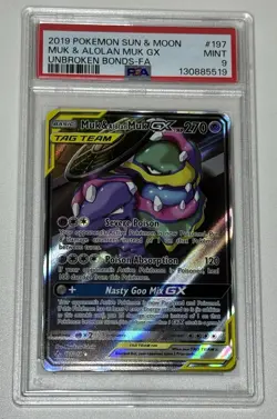 Pokemon Muk and Alolan Muk GX Unbroken Bonds Card 197/214 PSA 9 MINT - Image 1
