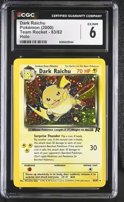 CGC 6 Dark Raichu 2000 Team Rocket 83/82 Holo SWIRL Pokemon Card - Image 1
